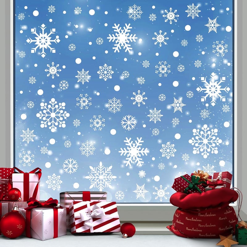 Pseutio 480 PCS Christmas Decorations Window Clings Snowflake Window Clings Stickers for Glass Xmas Decorations - Image 1